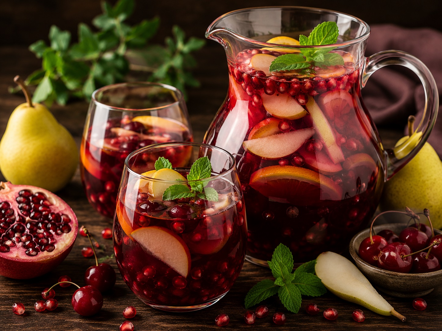 Грушевая сангрия с гранатом и вишней