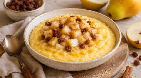 Кукурузная каша с грушами и изюмом