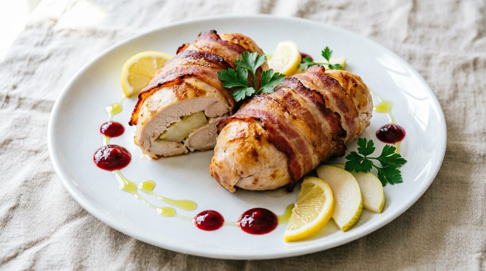 Куриная грудка с грушей в беконе рецепт