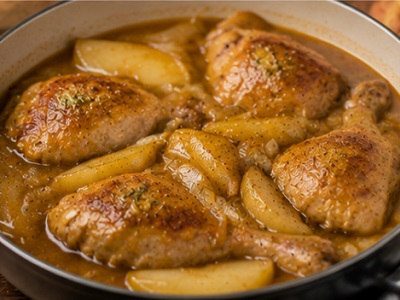 Куриные окорочка с грушами в луково-медовом соусе