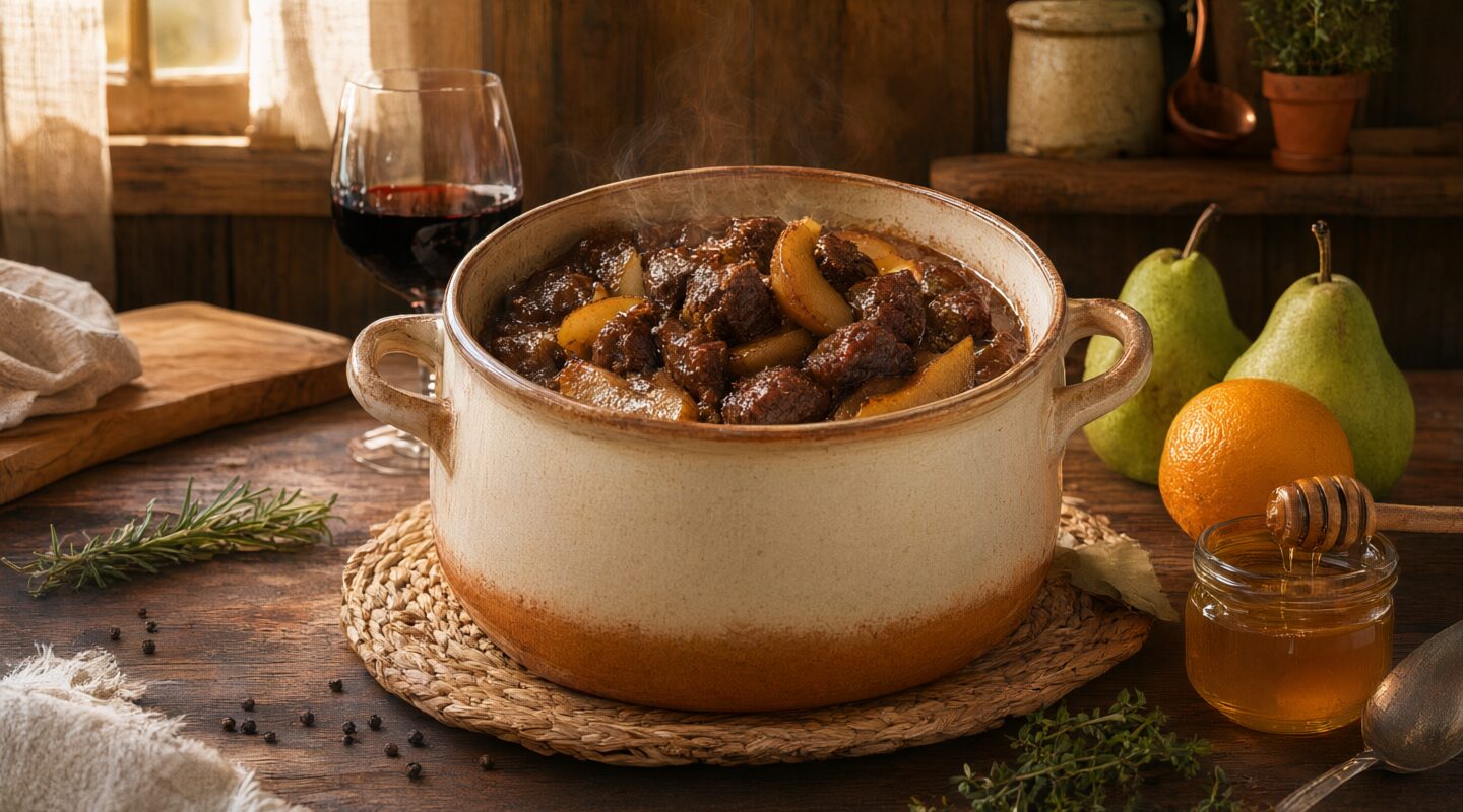 Жаркое со свининой, грушами и мёдом рецепт